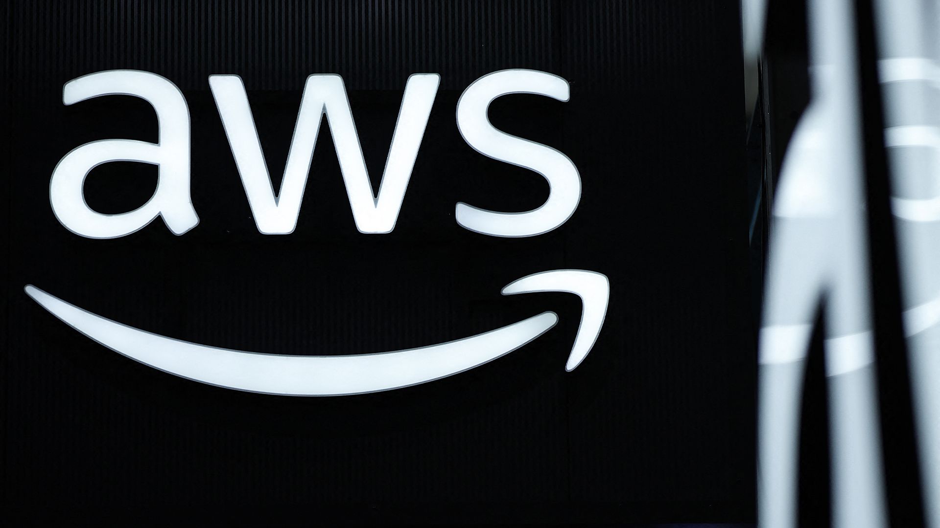 Amazon Web Services (AWS) logo and branding pictured at the Hannover Messe industrial trade fair for mechanical and electrical engineering and digital industries.